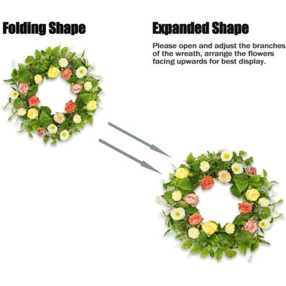 Artificial Spring Summer Wreaths for Front Door Summer Door Wreath Floral - Picture 5 of 8